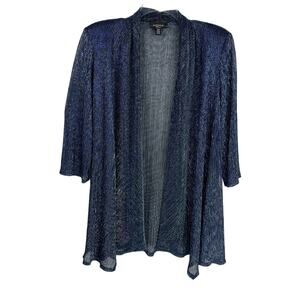 R&M RICHARDS | Blue & Silver Metallic Waterfall Sheer Shrug Jacket | Women's 16W